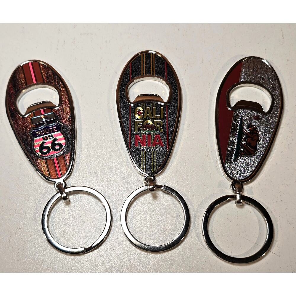 Bottle Opener Keychain Lot California Republic Route 66 Souvenir Key Rings 3pc
